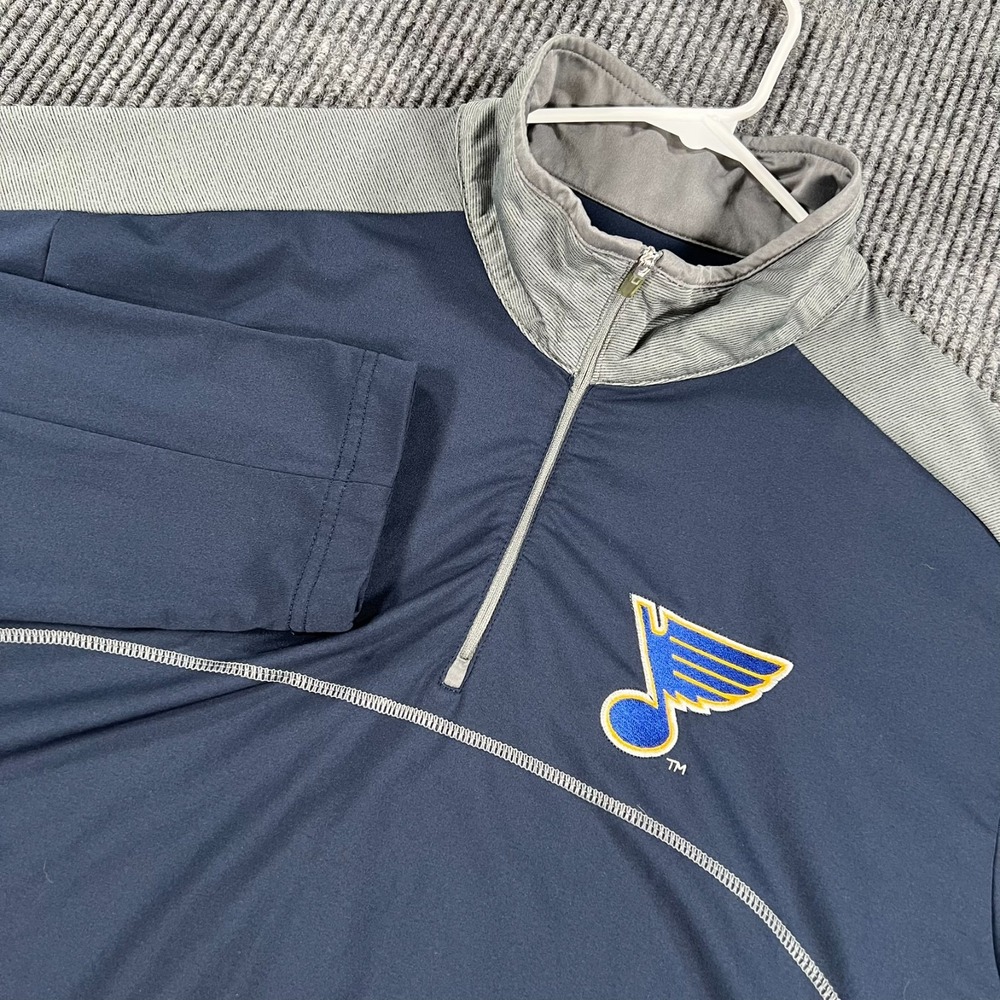 St. Louis Blues Pullover Shirt Mens XL Extra Large Blue Gray Long Sleeve 1/4 Zip